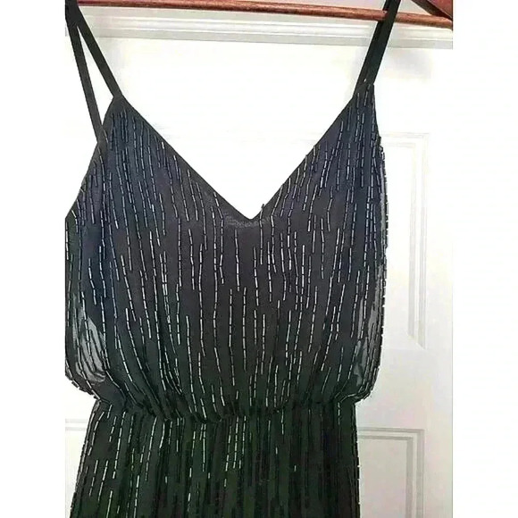 Alice + Olivia Beaded Sequin Mesh Overlay Straight Leg Jumpsuit Black Size 0 - Picture 6 of 8